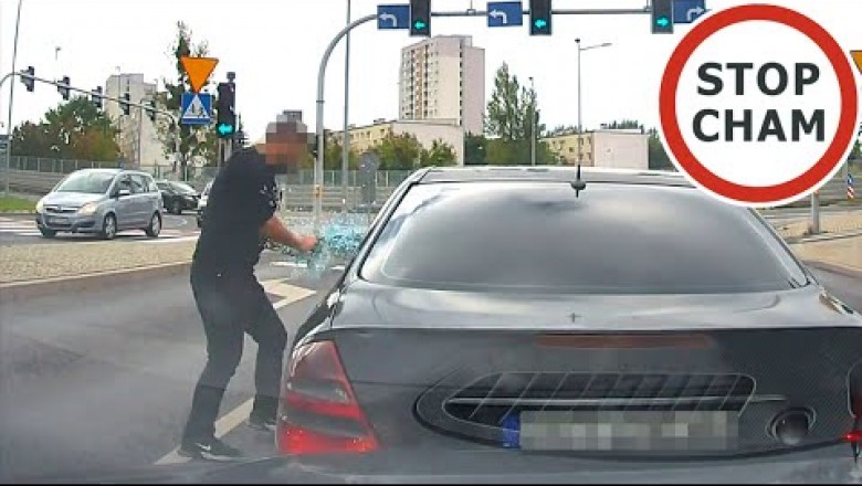 Szarpanina na drodze, wyłamana szyba, kolizja i ucieczka. Nagranie z Poznania