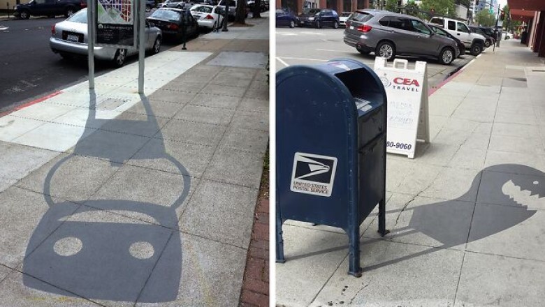 Tworzy zabawne cienie zwykłych przedmiotów, zmieniając ulice miasta