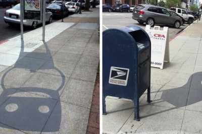 Tworzy zabawne cienie zwykłych przedmiotów, zmieniając ulice miasta