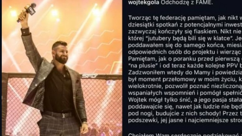 Wojciech Gola oficjalnie odchodzi z Fame MMA. Potwierdził to w swoim wpisie